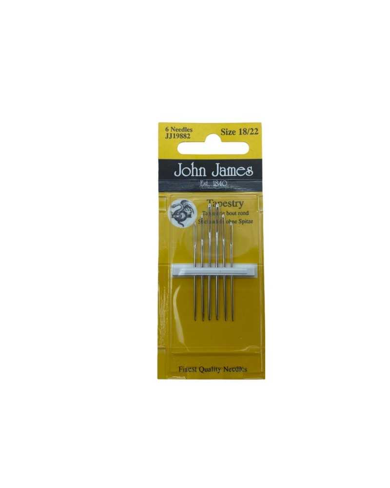 6 Aghi Lana Mano Mis 18/22 Senza Punta Tapestry Arazzo Punto Croce Tre Stelle John James Alti 5/4 Cm