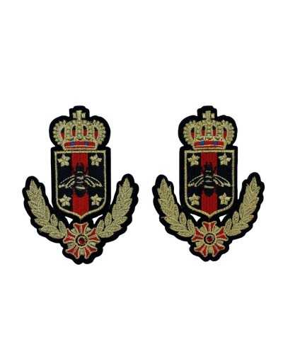 Parche Termoadhesivo Corona De Estrás Roja Escudo Bordado Hilo Metálico 80x105 Mm