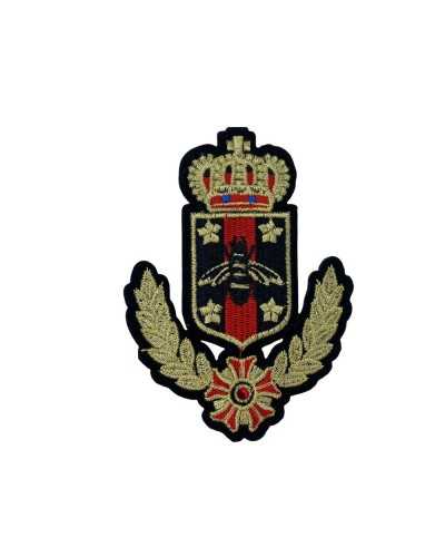 Iron-on Patch Red Rhinestone Crown Coat of Arms Embroidered Metallic Thread 80x105 Mm