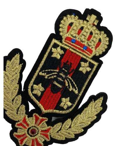 Aufnäher zum Aufbügeln, rotes Strass-Kronenwappen, bestickt mit Metallfaden, 80 x 105 mm