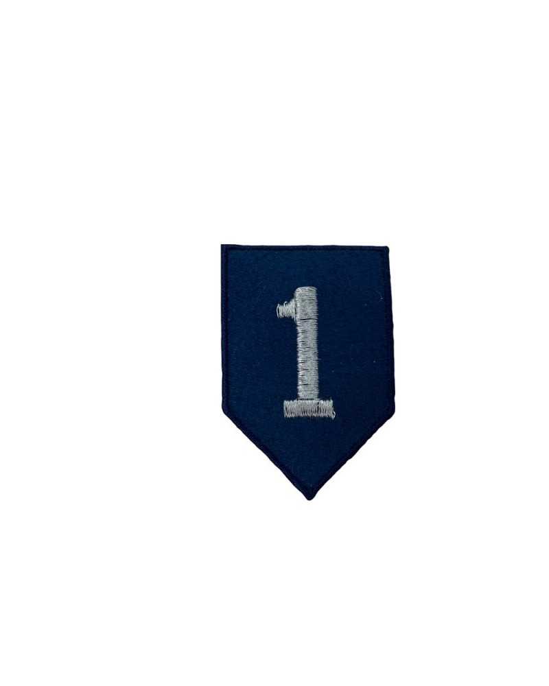 Application Iron-on Patch Shield Patch Emblem Silver Lurex Embroidery Number 1 35x55 Mm