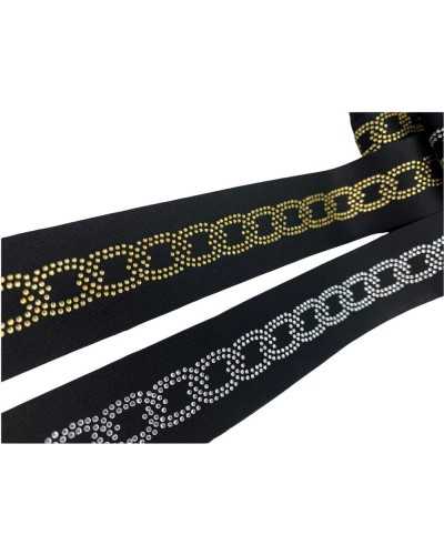 Besätze Halbelastisches Netzband Strasskette Modell Lurexband 4 cm hoch
