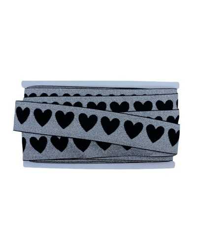 50 Cm Trimmings Elastic Black Base Embroidered Gallon Heart Lurex 4 Cm High