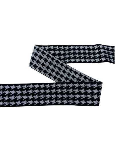 50 Cm Pasamanería Base Elástica Bordado Negro Galón Pied De Poule Lurex Alto 4 Cm
