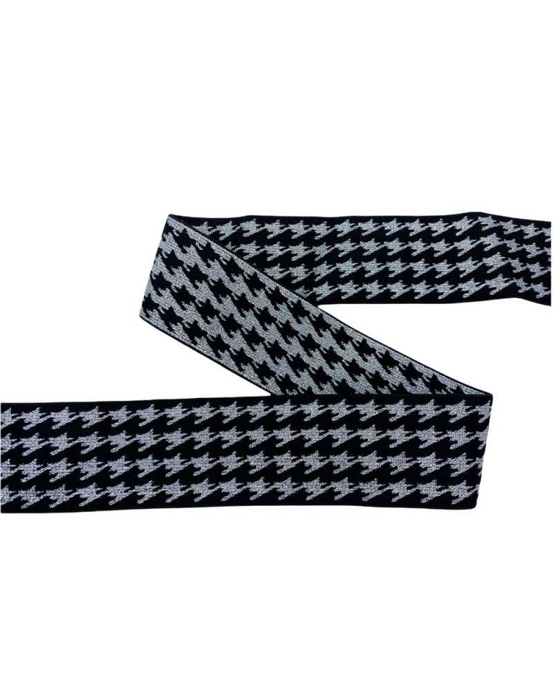 50 Cm Passementerie Base Élastique Noir Broderie Gallon Pied De Poule Lurex Haut 4 Cm