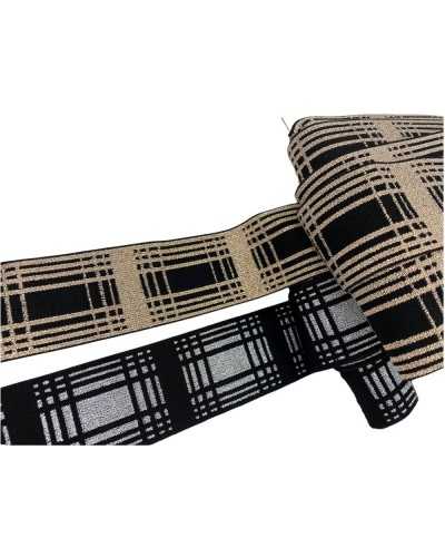 50 cm Besätze, elastisches Band, schwarze Basis, bestickt, schottischer Galloon, Lurex, Höhe 4 cm