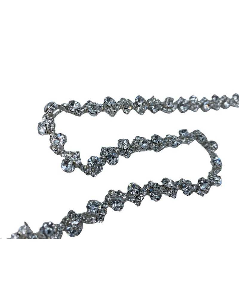 Passementerie 10 Cm Cache Point Lumineux Bijou Strass Métal Argenté 1 Cm De Haut