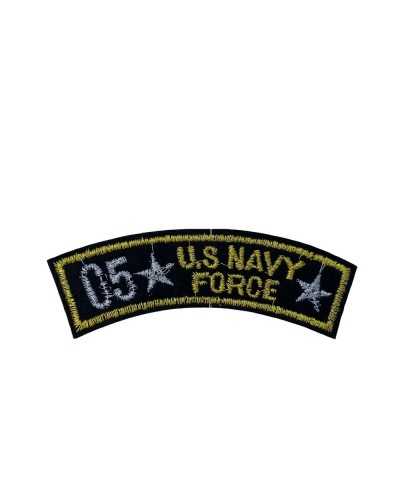 Toppa Patch Termoadesiva Tecido Reclamado Escrito Lurex Negro Oro U.S. FUERZA NAVAL 8x2 Cm