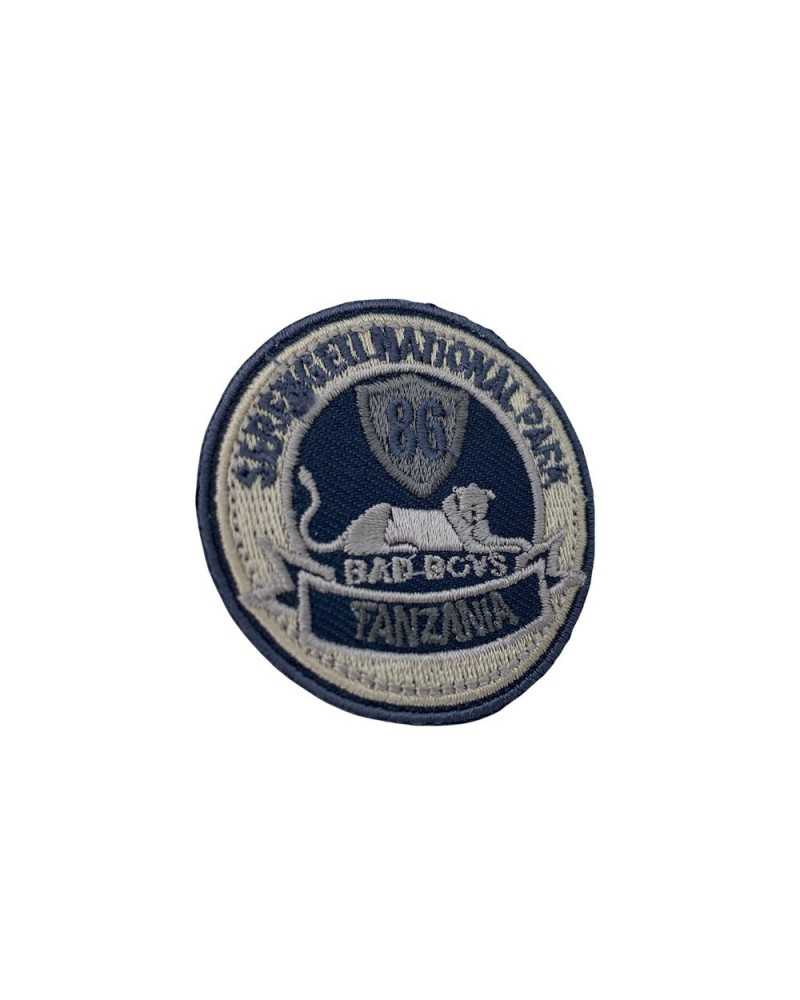 Thermoadhesive Application Round Embroidered Patch Gray Beige Writing 5 Cm