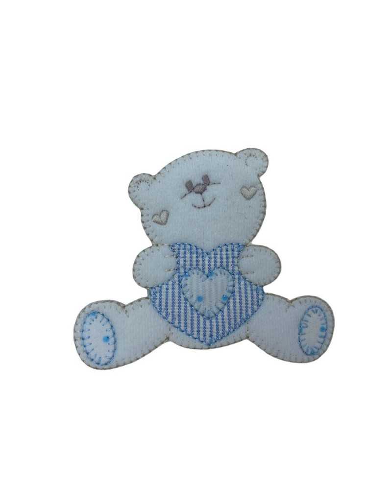 Applicazione Termoadesiva Velluto Ricamo Patch Baby Orso Cuore Riga 9x7 Cm