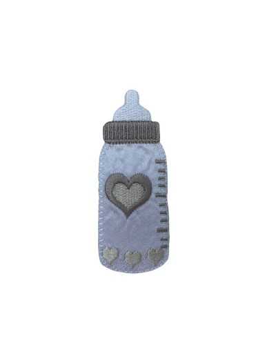 Thermoadhésif Application Biberon Blanc Brillant Satin Beige Coeur Broderie 85x35 Mm