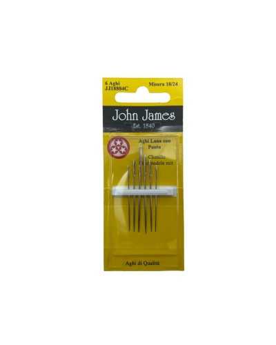 6 Agujas Punto Lana Caterpillar Chenilla Talla 18/24 Tres Estrellas John James Alto 5/4 Cm