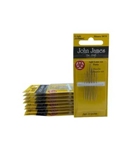 6 Agujas Punto Lana Caterpillar Chenilla Talla 18/24 Tres Estrellas John James Alto 5/4 Cm