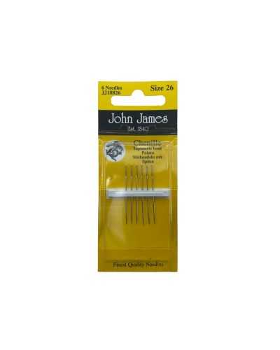 6 Hand Wool Needles Mis. 26 Punta Bruco Chenille Three Stars John James 35 Mm High