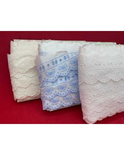 Trimmings Sangallo Lace Batistata Cotton Passanastro Tip Scalloped Embroidery Bow 5 Cm High