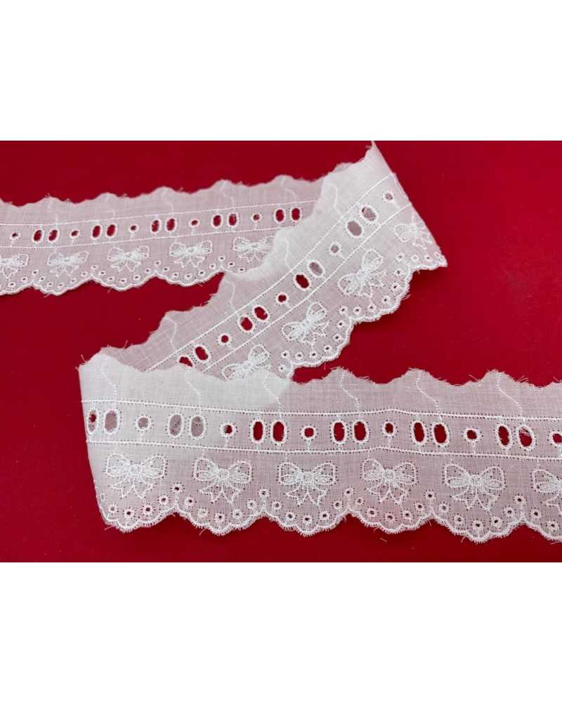 Passementerie Sangallo Dentelle Batistata Coton Passanastro Pointe Broderie Festonnée Noeud 5 Cm De Haut