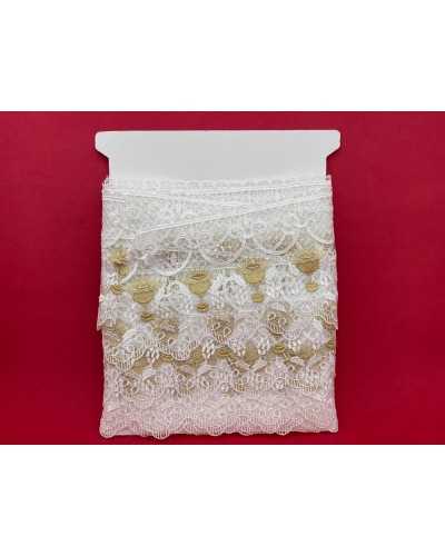 Verzierungen Spitze Heilige Kirche Weißer Tüll bestickter Kelch Gold Lurex Ohrhöhe 13,5 cm