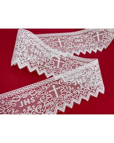 Passementerie Dentelle Tulle Blanc Dentelle Sacrée Brodée Croix Ecrite JHS Haut 7 Cm