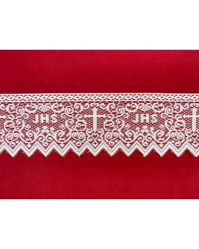 Besätze Spitze Tüll Weiß Heilige Spitze Gesticktes Kreuz JHS Höhe 7 cm