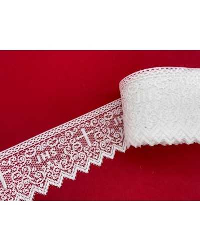Besätze Spitze Tüll Weiß Heilige Spitze Gesticktes Kreuz JHS Höhe 7 cm
