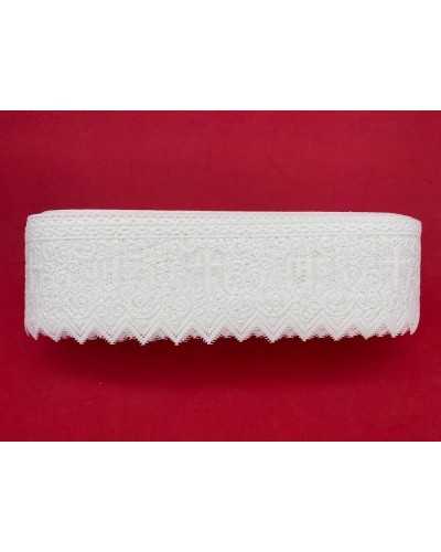 Pasamanería Encaje Tul Blanco Encaje Sagrado Bordado Cruz Escrito JHS Alto 7 Cm