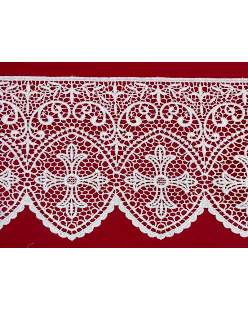 50 cm Makramee-bestickte Spitze, Heiliges Kreuz, Blumen, gewellt, Weiß, Höhe 15 cm