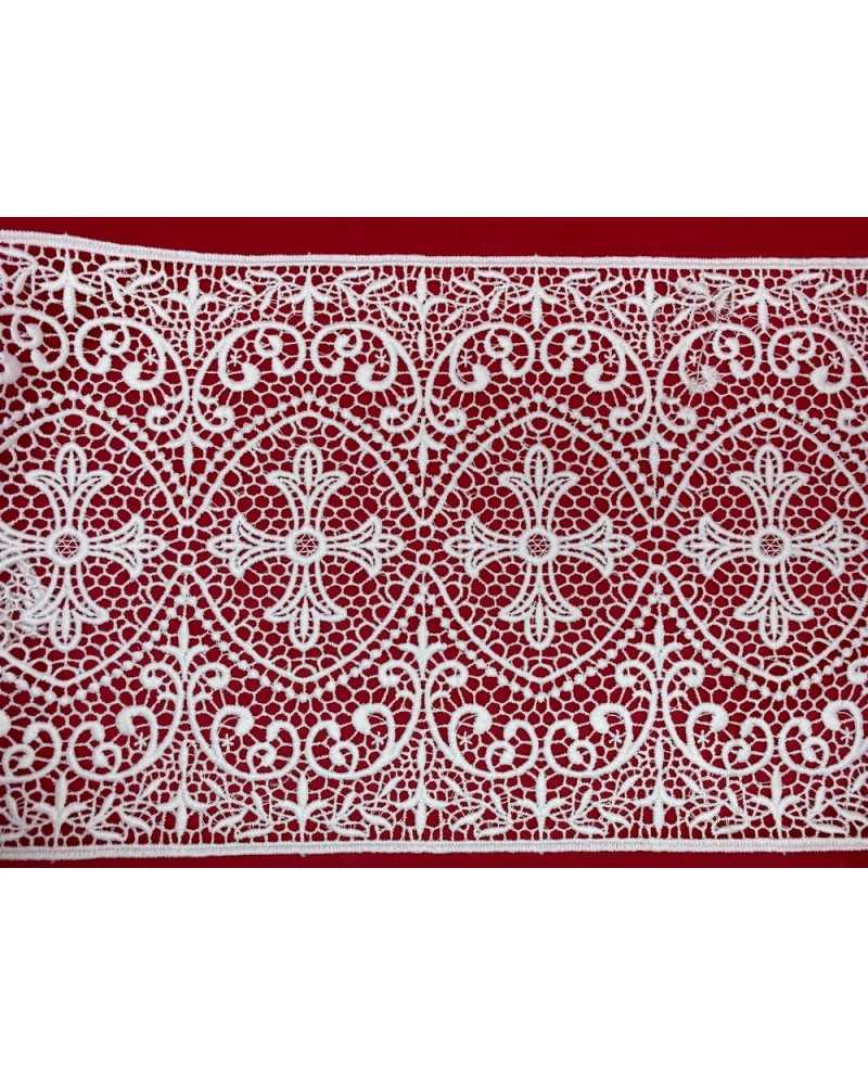 50 cm Makramee-Trennbordüre, Spitze, bestickt, Heiliges Kreuz, Blumen, gewellt, weiß, Höhe 20 cm