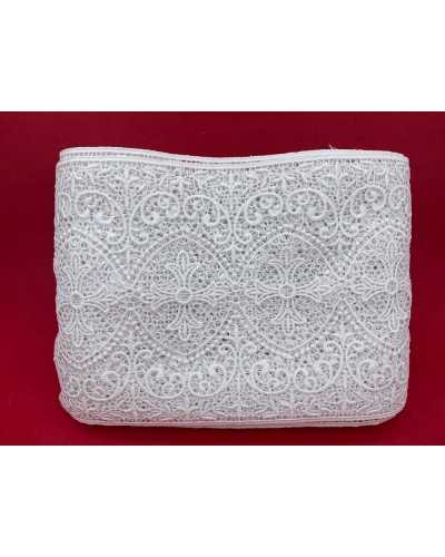 50 cm Makramee-Trennbordüre, Spitze, bestickt, Heiliges Kreuz, Blumen, gewellt, weiß, Höhe 20 cm