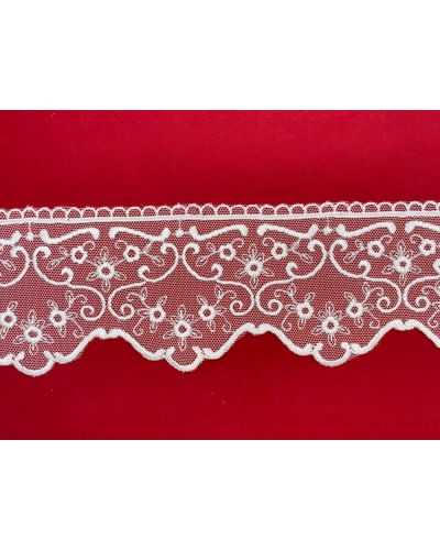 Trimmings White Lace Tulle Tip Scalloped Edge Embroidered Flower 9 Cm High