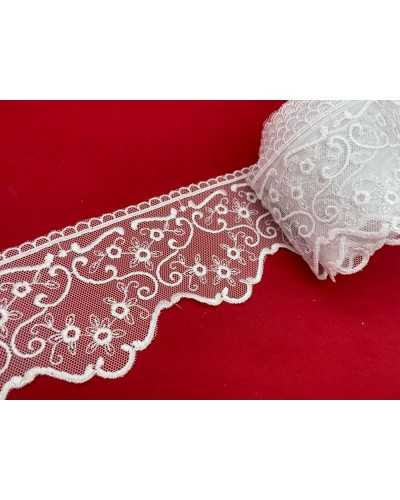 Trimmings White Lace Tulle Tip Scalloped Edge Embroidered Flower 9 Cm High