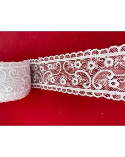 Passamaneria Tramezzo Bordo Pizzo Bianco Merletto Tulle Ricamato Fiore Alto 5 Cm
