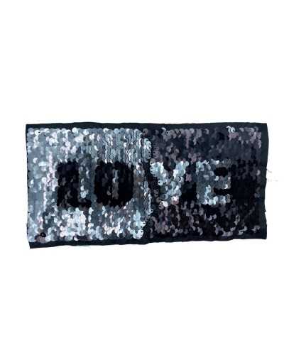Nähapplikation Love Pailletten doppelt wendbar schwarz silber Love 240x115 mm