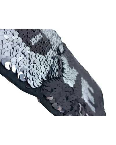 Application couture love sequins double reversible black silver love 240x115 mm