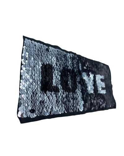 Application couture love sequins double reversible black silver love 240x115 mm