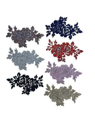 Parche Termoadhesivo Rosa Glitter Hojas Lurex 5x8 Cm