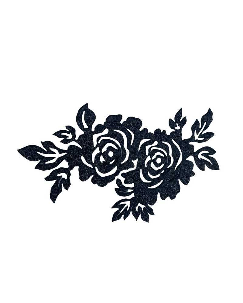 Application Thermocollante Ecusson Rose Feuilles Lurex Paillettes 5x8 Cm