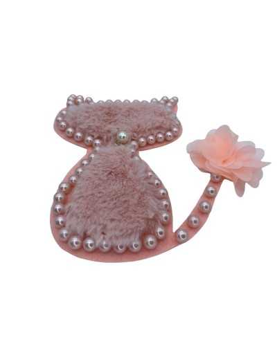 Anwendung Katze Lenci Tuch rosa Pelz Perlen Knopf Juwel Blumenstoff hoch 16 x 11 cm
