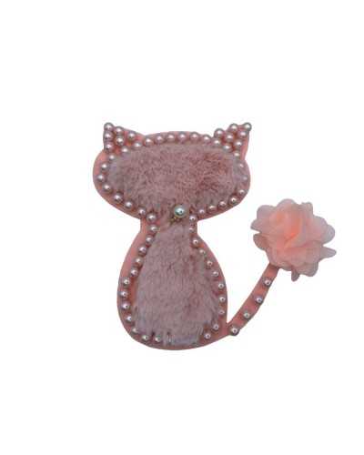 Anwendung Katze Lenci Tuch rosa Pelz Perlen Knopf Juwel Blumenstoff hoch 16 x 11 cm