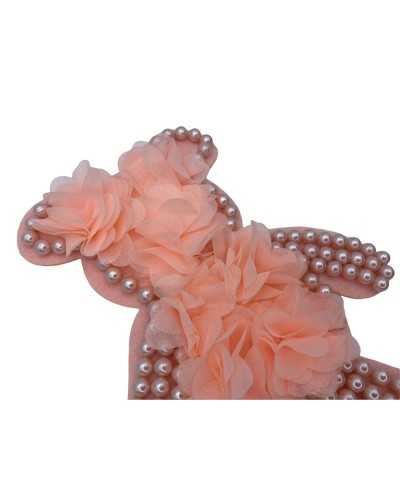 Pink Bear Application Pearls Studded Fabric Flowers High 20x15 Cm