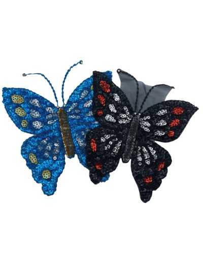 Anwendung: Großer Schmetterling, bestickter Aufnäher, Strass, Perlen, Pailletten, Türkis, Schwarz, 25 x 25 cm