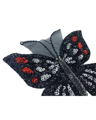 Aplicación Coser Parche Bordado Mariposa Grande Cuentas De Diamantes De Imitación Lentejuelas Turquesa Negro 25x25 Cm
