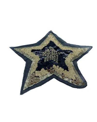 Applicazione Stella Paillettes Base Tulle Nero Oro 23x23 Cm