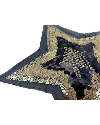 Application Etoile Paillettes Base Tulle Noir Or 23x23 Cm