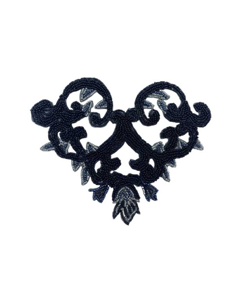 Application Ecusson Thermocollant Perles Noires Fashion Bijou 15x19 cm