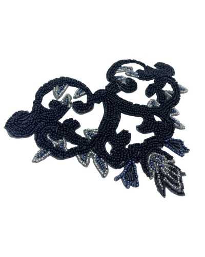 Aufnäher mit schwarzen Perlen zum Aufbügeln, Modeschmuck, 15 x 19 cm