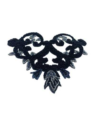 Aufnäher mit schwarzen Perlen zum Aufbügeln, Modeschmuck, 15 x 19 cm