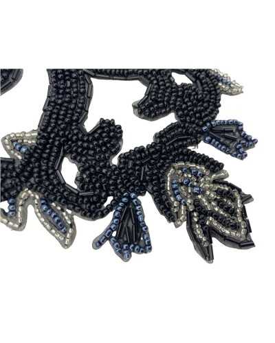 Application Ecusson Thermocollant Perles Noires Fashion Bijou 15x19 cm