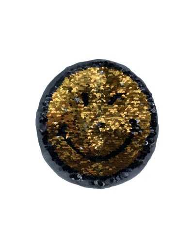Appllicazione Cucire Paillettes Smile Pace Reversibile Oro Argento 21x21 Cm