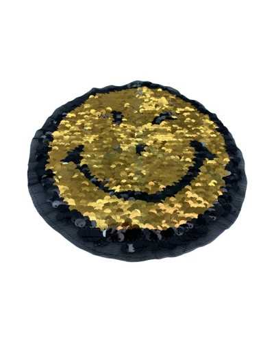 Appllicazione Cucire Paillettes Smile Pace Reversibile Oro Argento 21x21 Cm