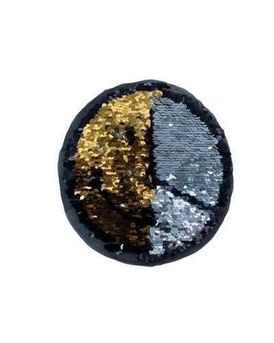 Appllicazione Cucire Paillettes Smile Pace Reversibile Oro Argento 21x21 Cm